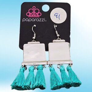 NWOT Paparazzi Shell-Style Square & Turquoise Tassel Dangle Earrings